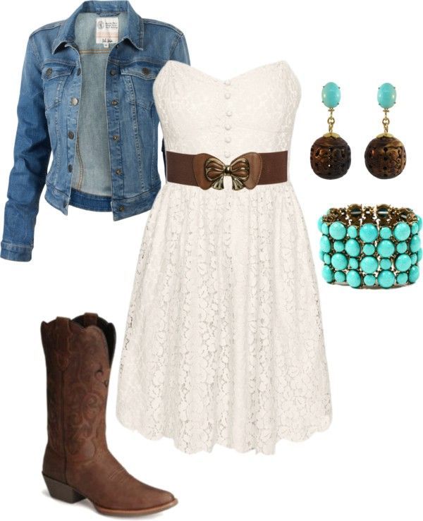 country girl outfit. (I would add a scarf and straps to the dress)