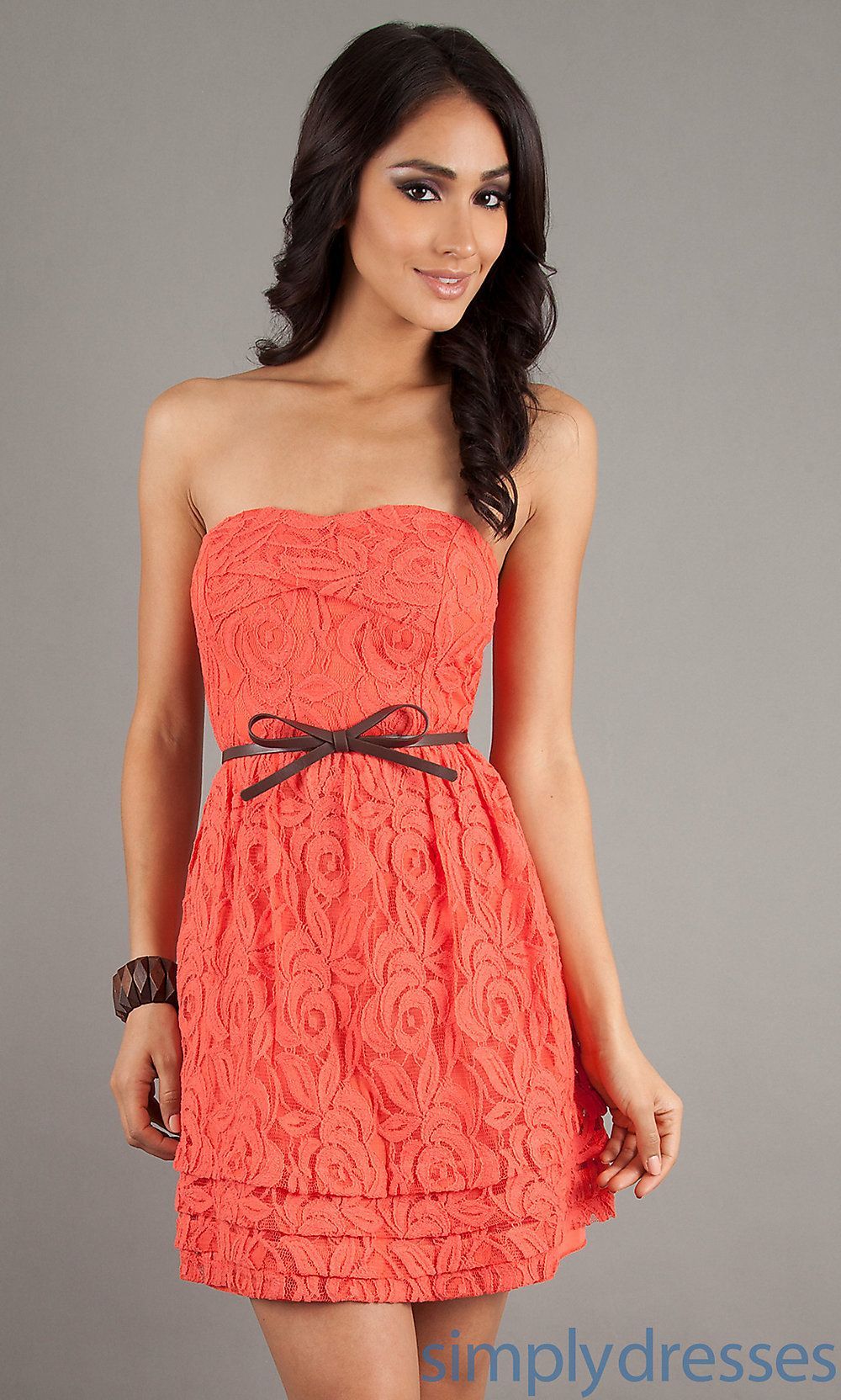 coral casual drees | Dress, Casual Strapless Lace Dress – Simply Dresses