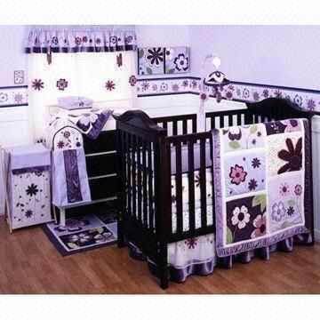 5-piece Purple and Lavender Butterfly Bird Baby Girl Nursery Crib Flower Bedding