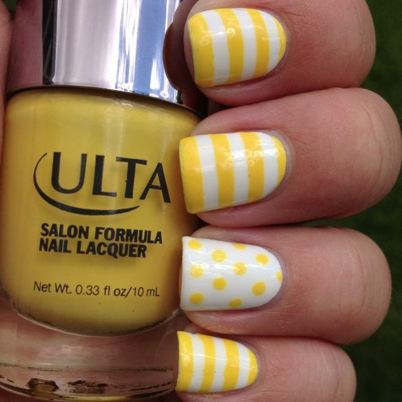 Cheerful Yellow  White Nails! These would match my shoes…