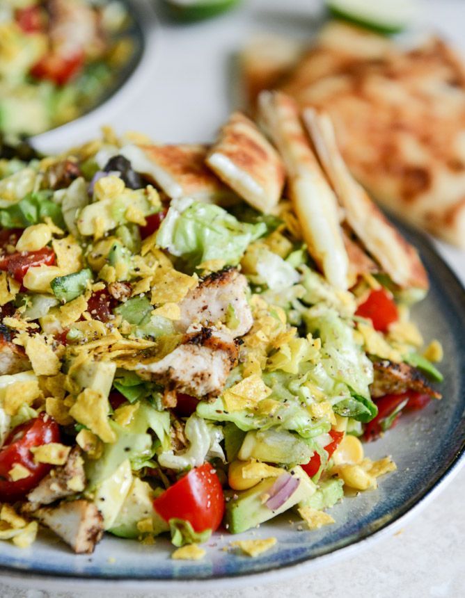 Chopped Chicken Taco Salad with Cheese Quesadilla Strips