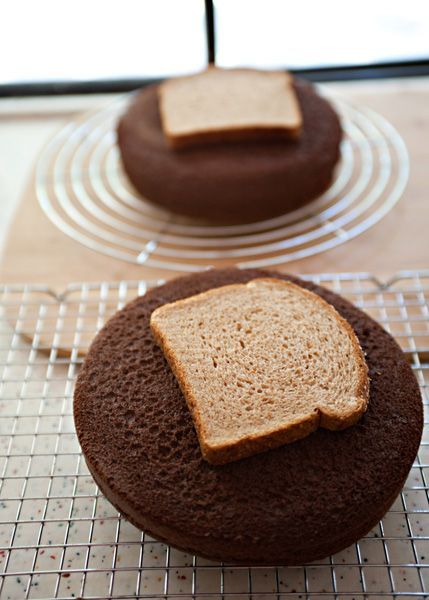 good to know} When cooling cake layers, place bread slices on top to keep the ca