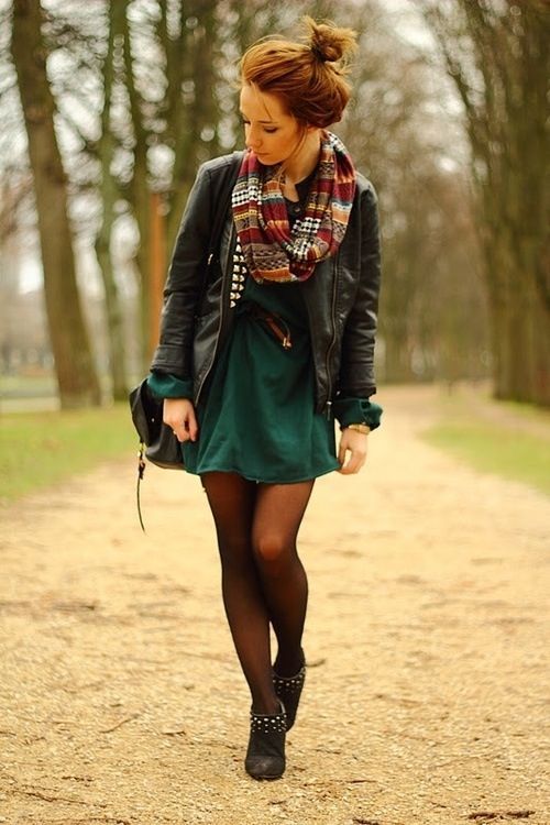How to wear fall dresses! Love the scarf accessory!