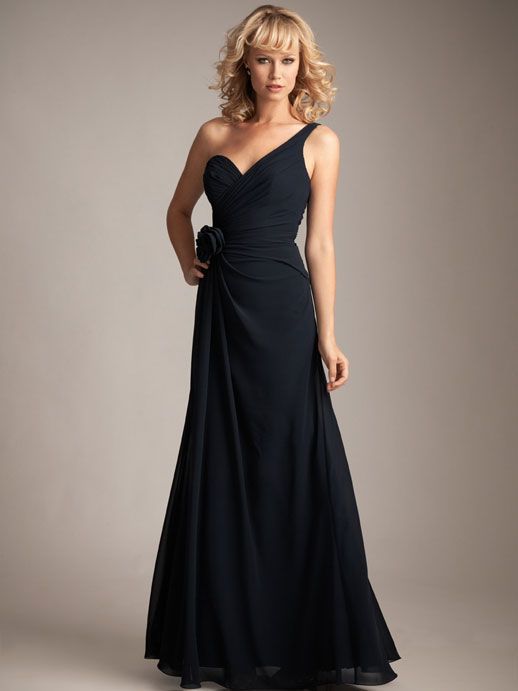 One shoulder A-line with ruffle embellishment chiffon bridesmaid dress