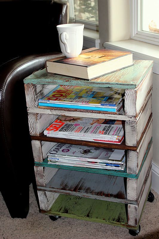 Pallet magazine storage side table.