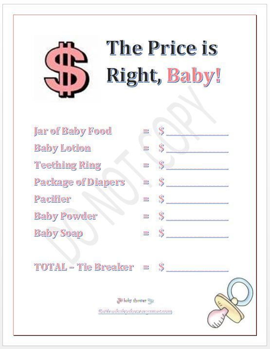 Price is Right Baby Shower Game Girl