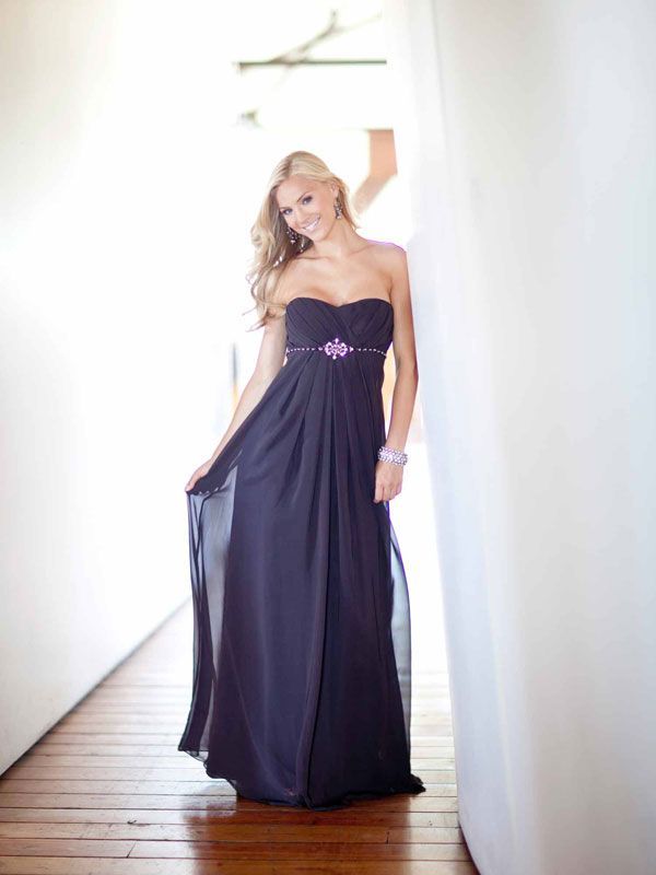 Strapless Chiffon bridesmaid gown with Empire waist
