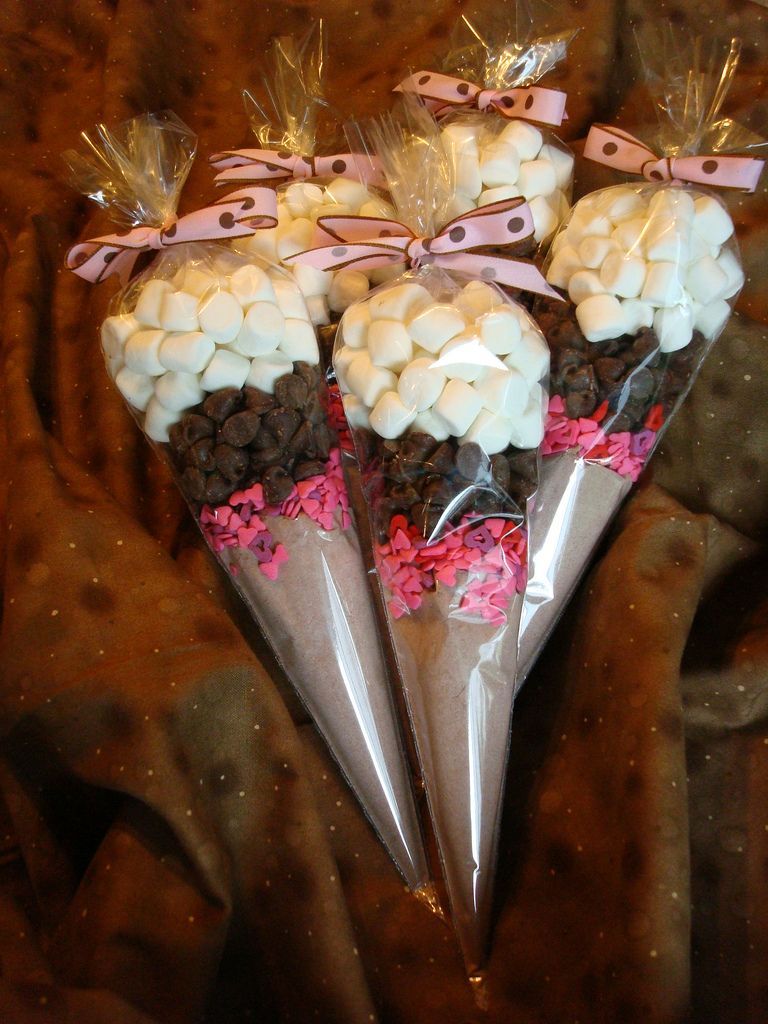this is cute! frosting bags filled with hot chocolate, chocolate and marsh mello