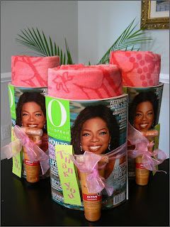 Wrap a towel, magazine and tanning lotion together with a ribbon for a Yeah, its
