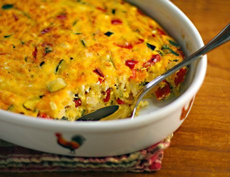 Zucchini, egg and goat cheese breakfast casserole (for any time of day).