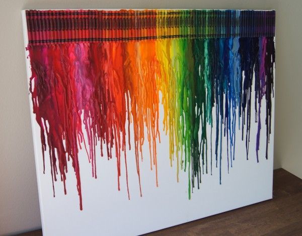 Canvas, glue, Crayons, and a hair dryer.  I could totally do this.