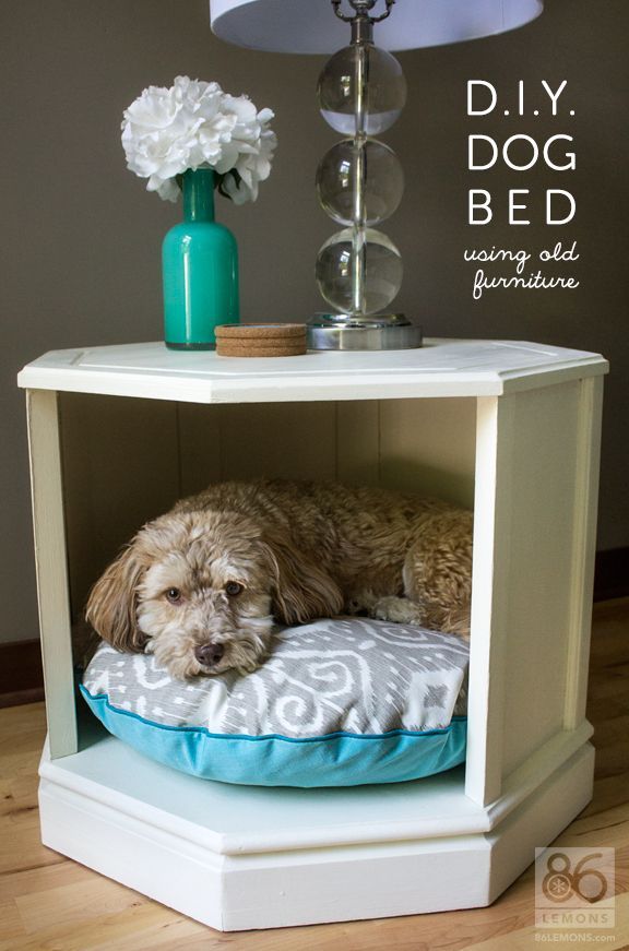 Dog bed made from old side table. #repurpose #furniture #dogbed #sewing #chalkpa