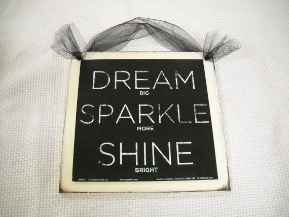 Dream Sparkle Shine Wooden Wall Art Sign Teen Girls Bedroom Decor