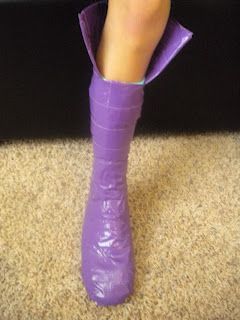 How to make duct tape boots….LOTS of color choices and would finish off any gi