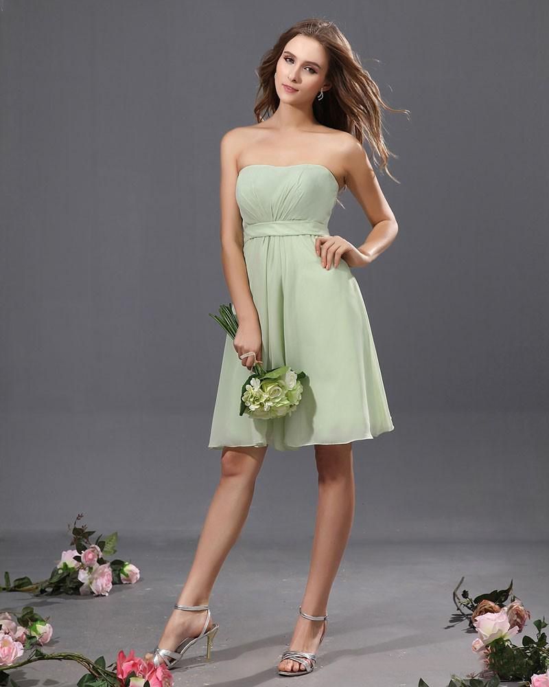 Strapless above the Knee Length Chiffon Bridesmaid Dress with inset waistband