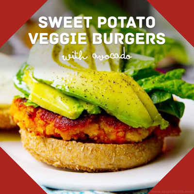 Sweet potato veggie burgers with avocado – healthy vegetarian recipe idea for di