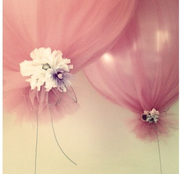 Tulle wrapped over balloons.