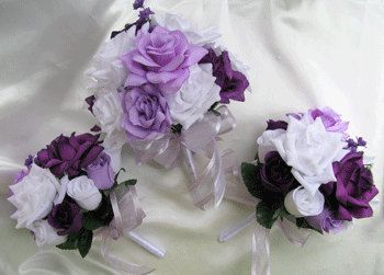 Wedding bouquet Bridal Silk flowers Cascade Plum PURPLE LAVENDER WHITE Decoratio