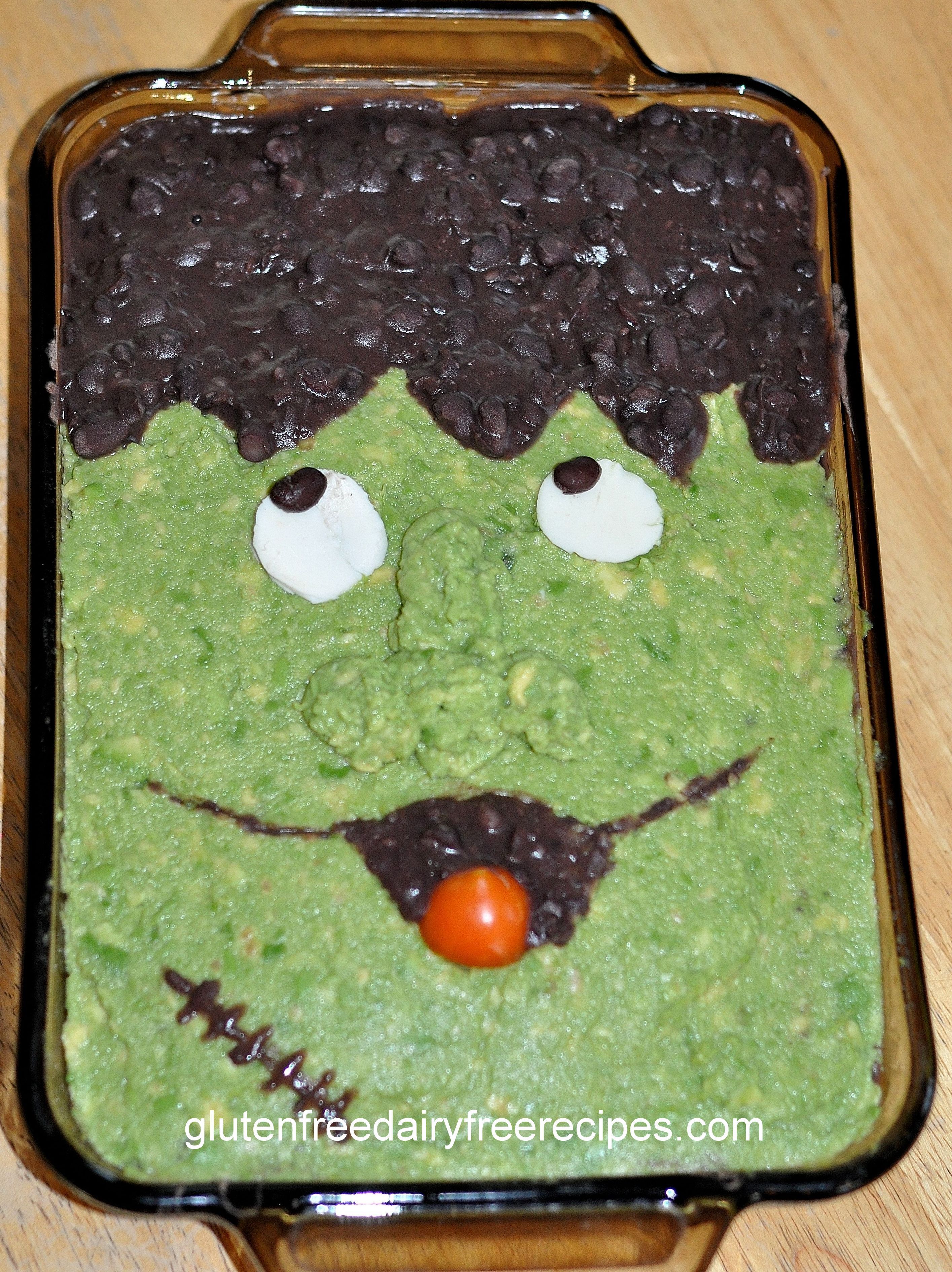 6 Layers of Frankenstein, Halloween Dinner, Halloween food, 7-layer dip (with on