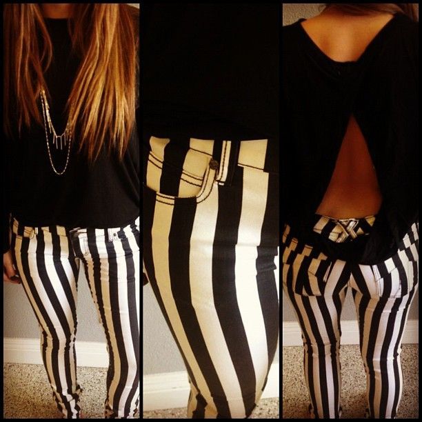 BLACK AND WHITE STRIPED PANTS