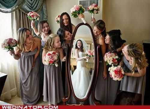 bride and bridesmaid picture.. have brides not looking in the mirror but at the