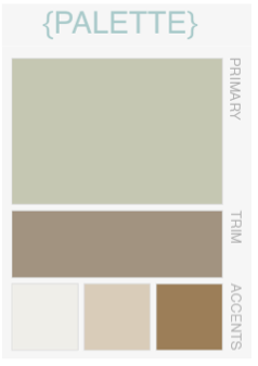 Color palette I want to use! Living room wall color is sage green, mushroom/tan