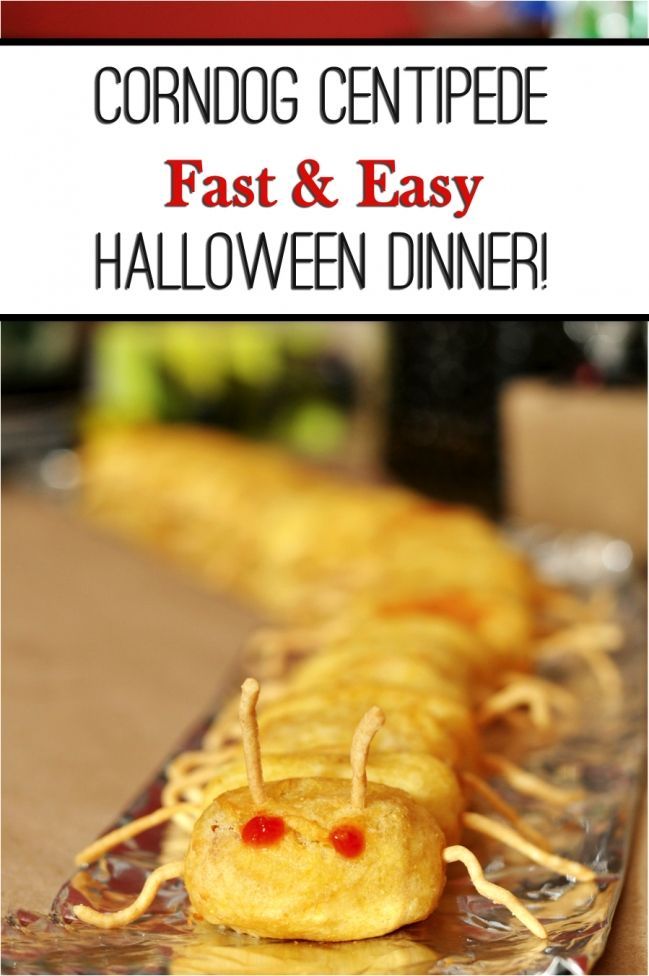 Corndog Centipede – Super easy to make for a quick dinner before trick or treati