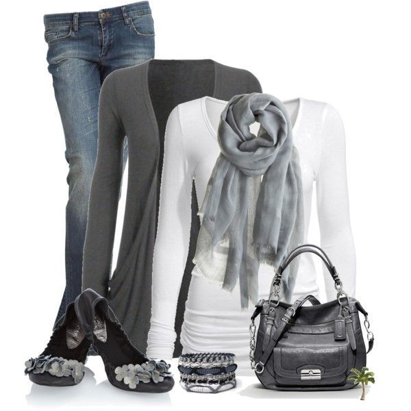 Cute Casual Outfits 2012 | Grey cardigan and tee