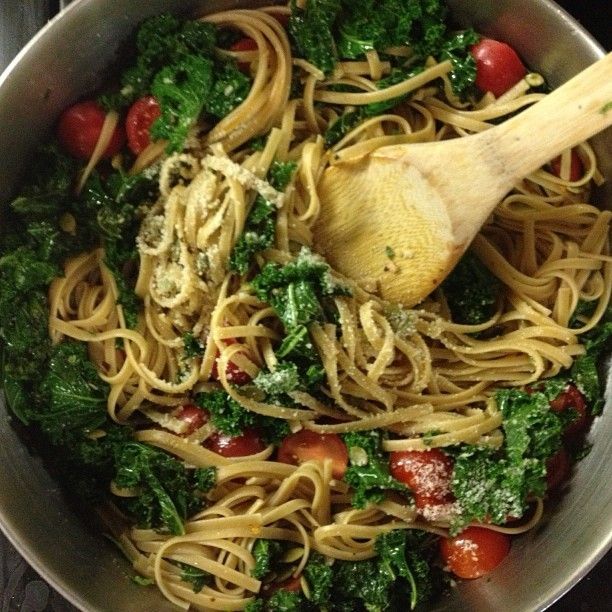 Easy, inexpensive, and healthy recipe made with Kale and Whole Wheat Pasta