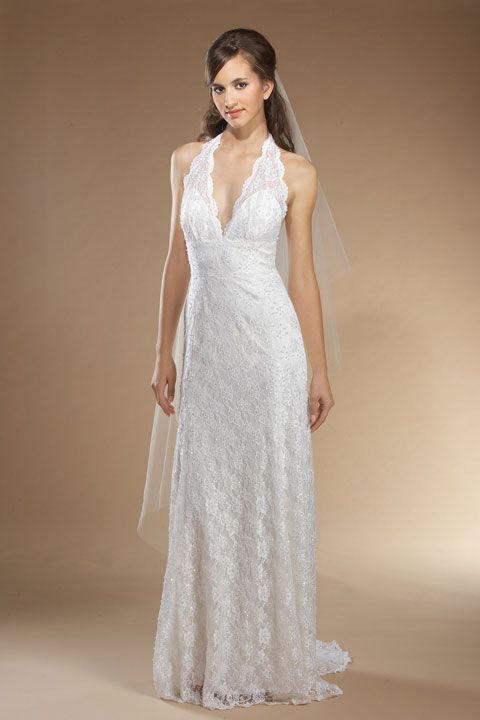 Empire waist chapel train sleeveless lace elegant bridal gown