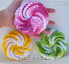 Free Pattern – Crochet Spiral Scrubbies from Judith Prindle and Video by Naztazi