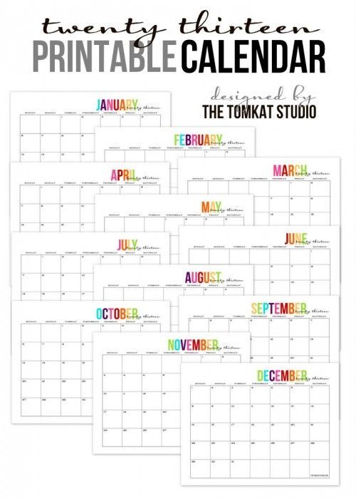 Free Printable 2013 Monthly Calendar :: The TomKat Studio | The TomKat Studio