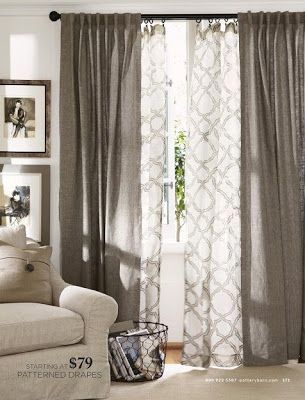 Layered curtains for the living room.. I even like the color. Itd be across from