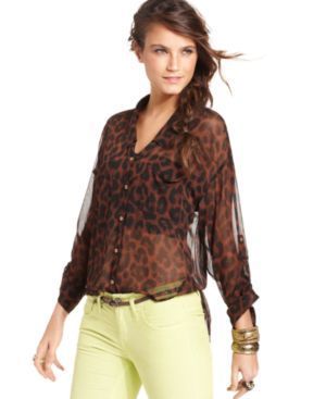 leopard print chiffon blouse
