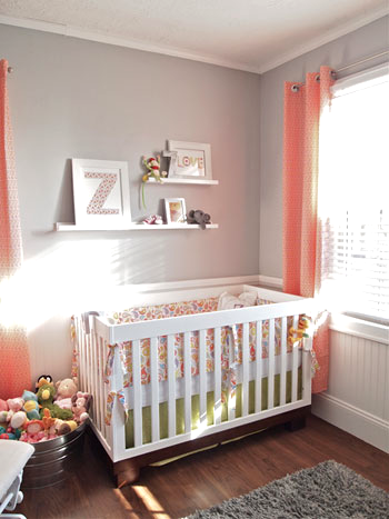 Love the idea of grey walls in a nursery so you can add pops of color with chang