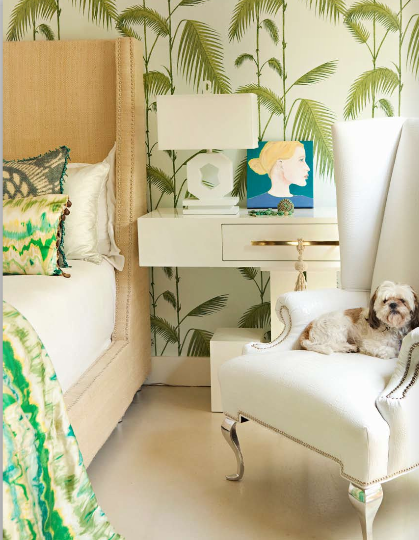 love the resort feel of this room and, of course, the adorable dog on the chair