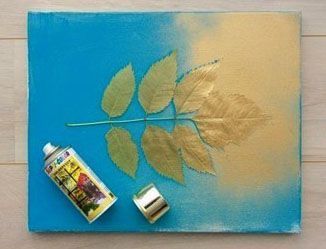 Spray paint leaves on canvas for leaf silhouette!
