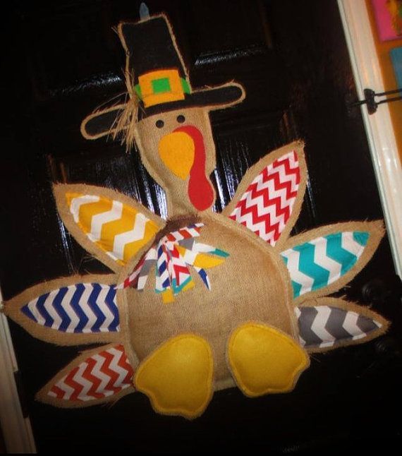 Turkey door hanger- chevron- thanksgiving- burlap – fall on Etsy, $75.00