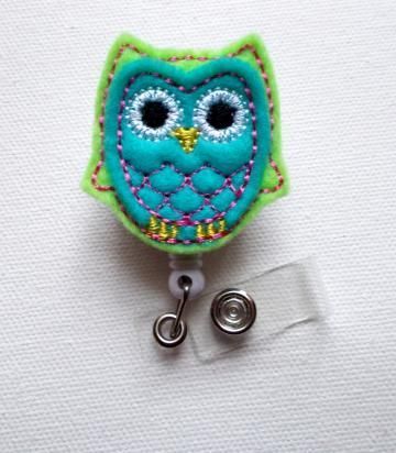 Blue & Green Owl – Name Badge Holders * Cute Badge Reels * Felt Badge Reel * RN