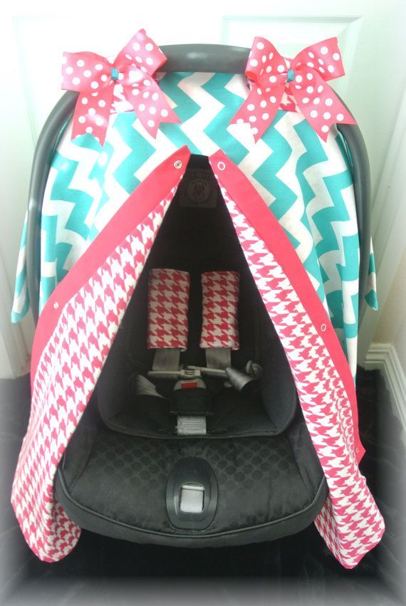 car seat canopy with STRAPS, FLANNEL, car seat cover, chevron, teal, hot pink, h