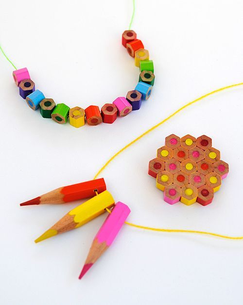 Colored pencil jewelry! This would be awesome for teachers to wear – or, to make