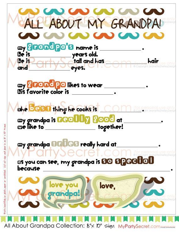 DIY Printable 8 x 10 Fathers Day Letter or Birthday Letter for Grandpa, Grandpas