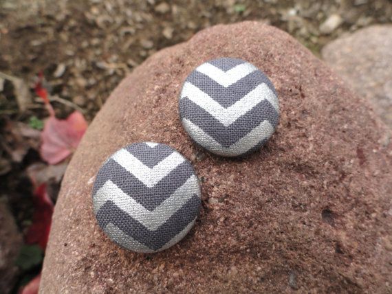 Grey and Metallic Silver Chevron Button Earrings by TheSilverJewelryBox on Etsy.