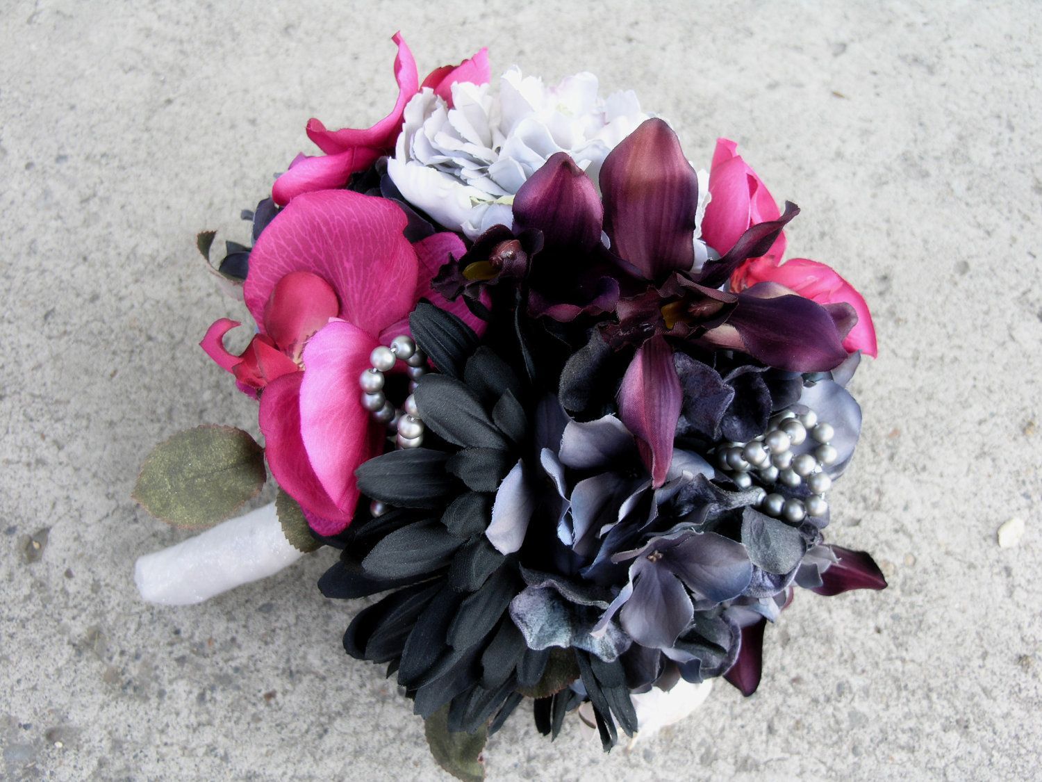 grey and pink wedding | Hot Pink Wedding Bouquet Gray Black Wedding by Expressio