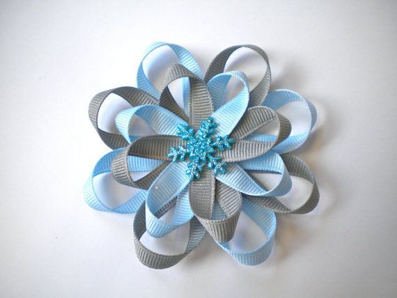 Holiday Hair Bow  Blue and Silver Snowflake by MommyandMeBoutique8, $5.00