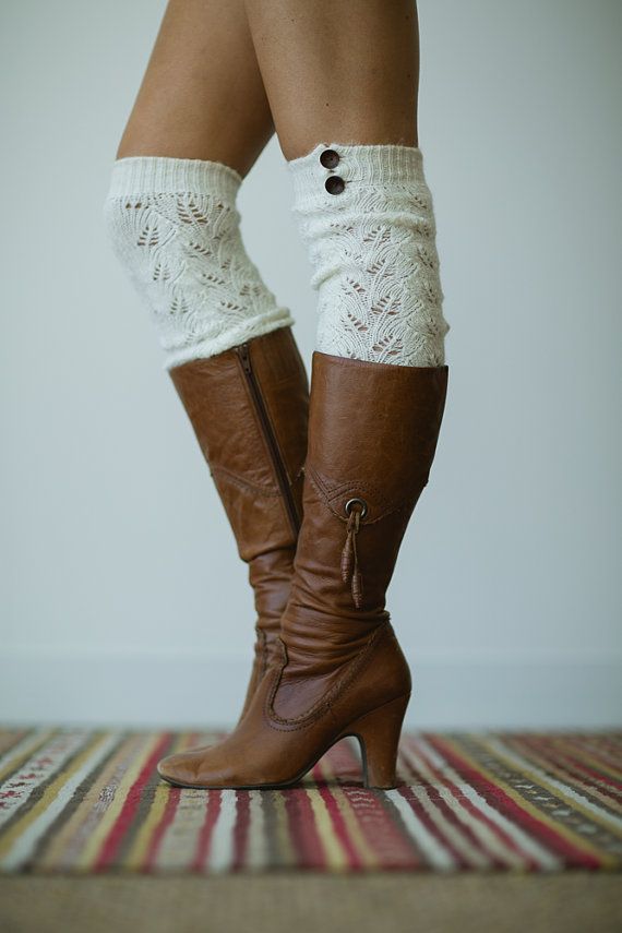Knitted Boot Socks Over the Knee Button Socks with Wood Buttons Stretchy Over th
