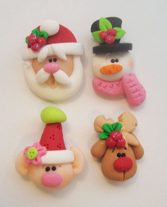 Mini Mix Set Santas, Elf, Rudolph, Snowman Polymer Clay Charm Bead Scrapbooking