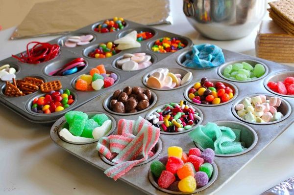 Organization idea for gingerbread party…use mini muffin tins from Dollar Tree,