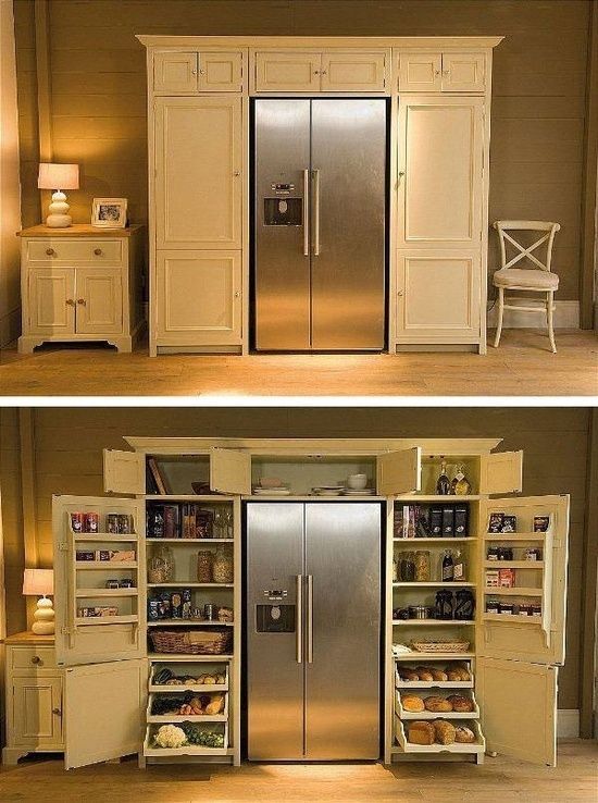Pantry surrounding fridge. All food in one place!