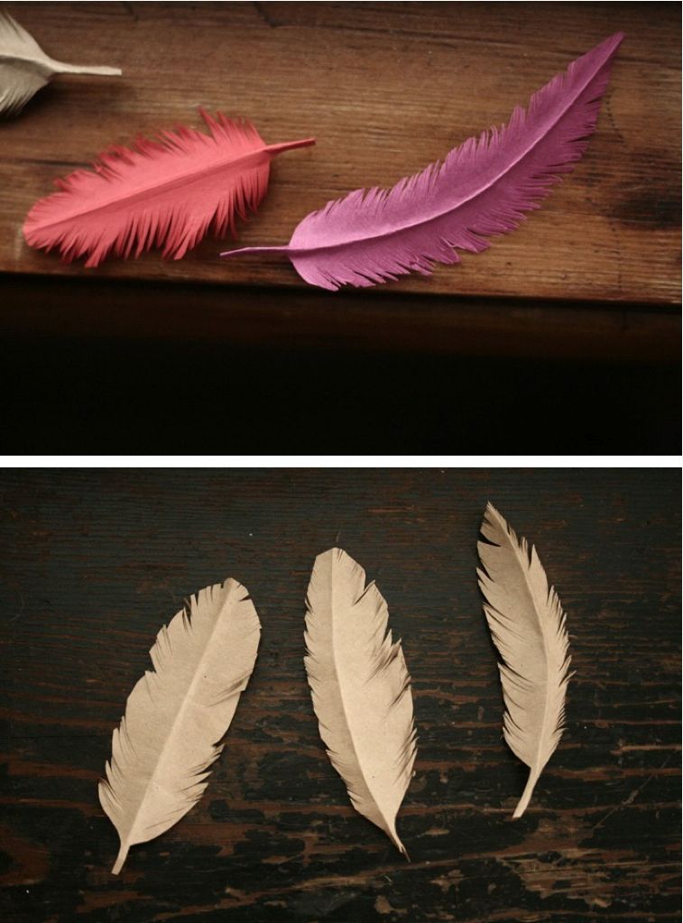Paper feathers made from grocery bags